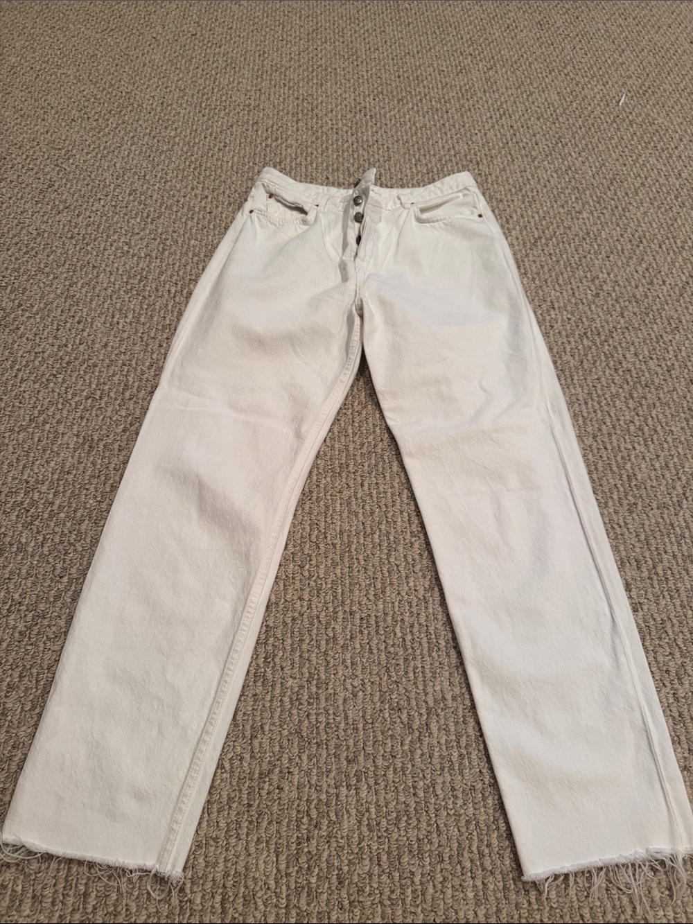 GRLFRND Women's Straight White Button-Fly Jeans